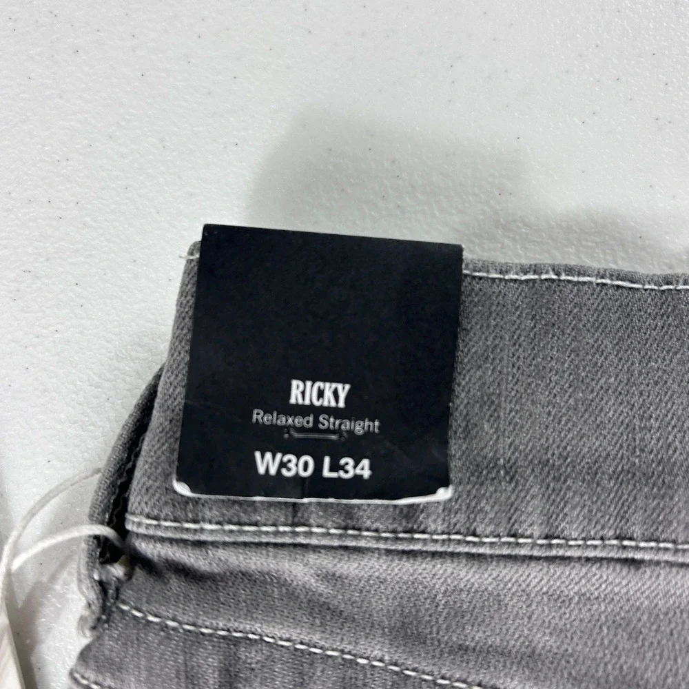 True Religion Ricky Relaxed Straight Jeans Chalk Grey Wash Flap Pocket 30x34 NEW